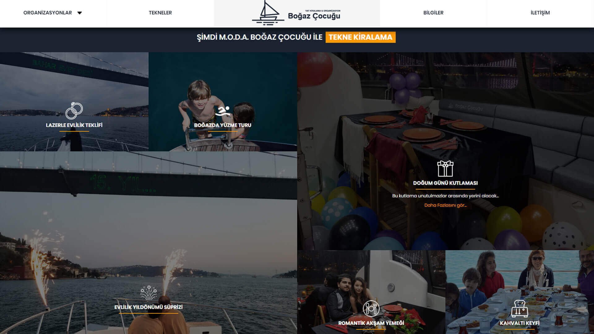Tekne Kiralama Web Sitesi Hizmetler Sayfası