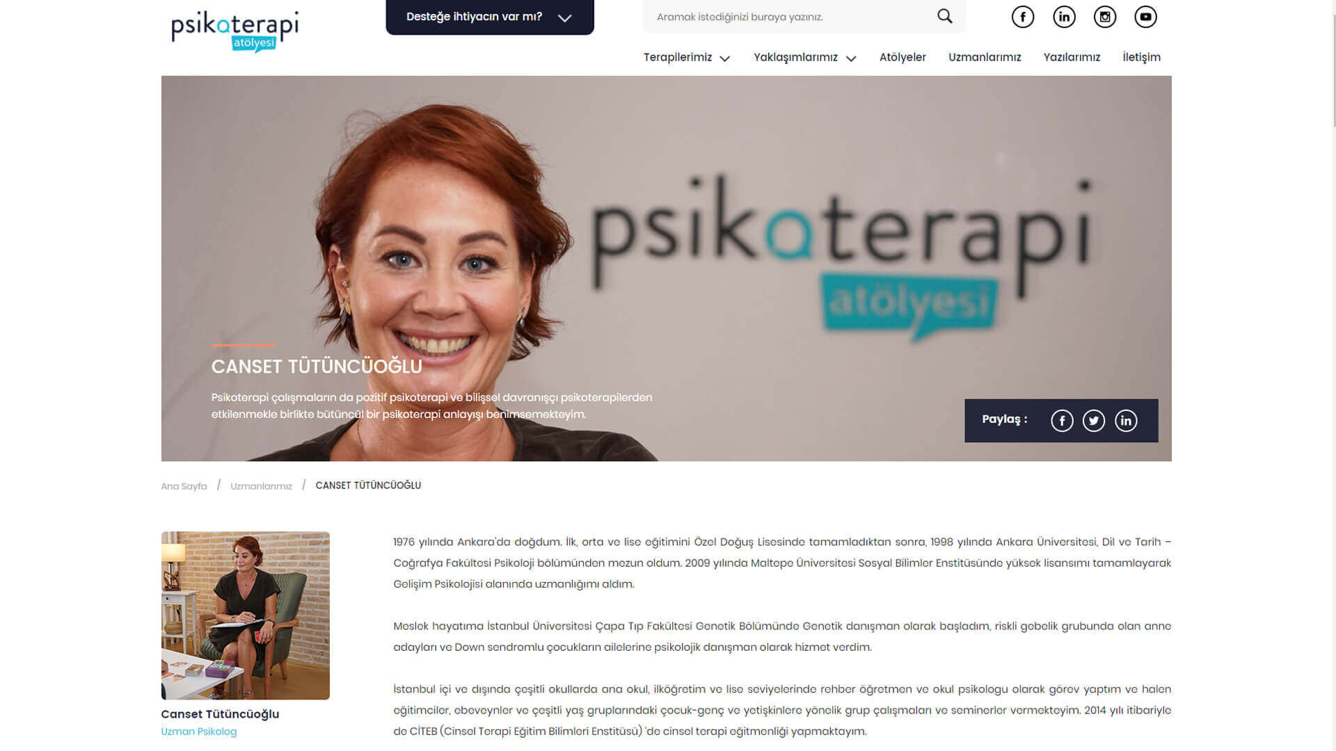 Psikoterapi Atölyesi Web Sitesi Uzman Tanıtım Sayfası Tasarımı