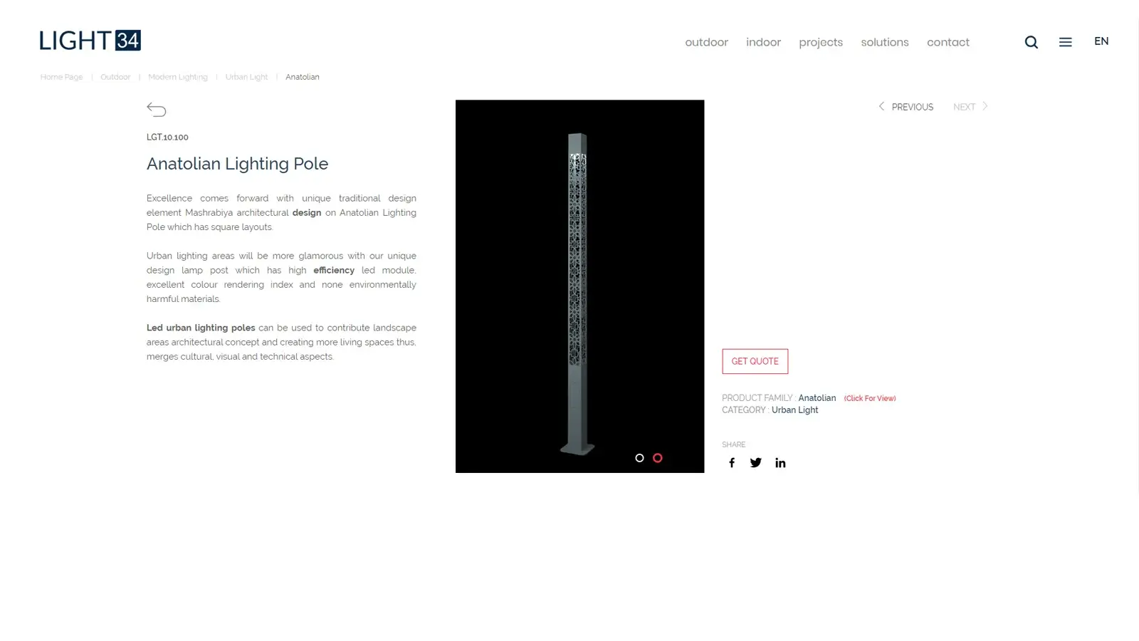 Light34 Aydınlatma Ürün Detay Sayfası Tasarımı