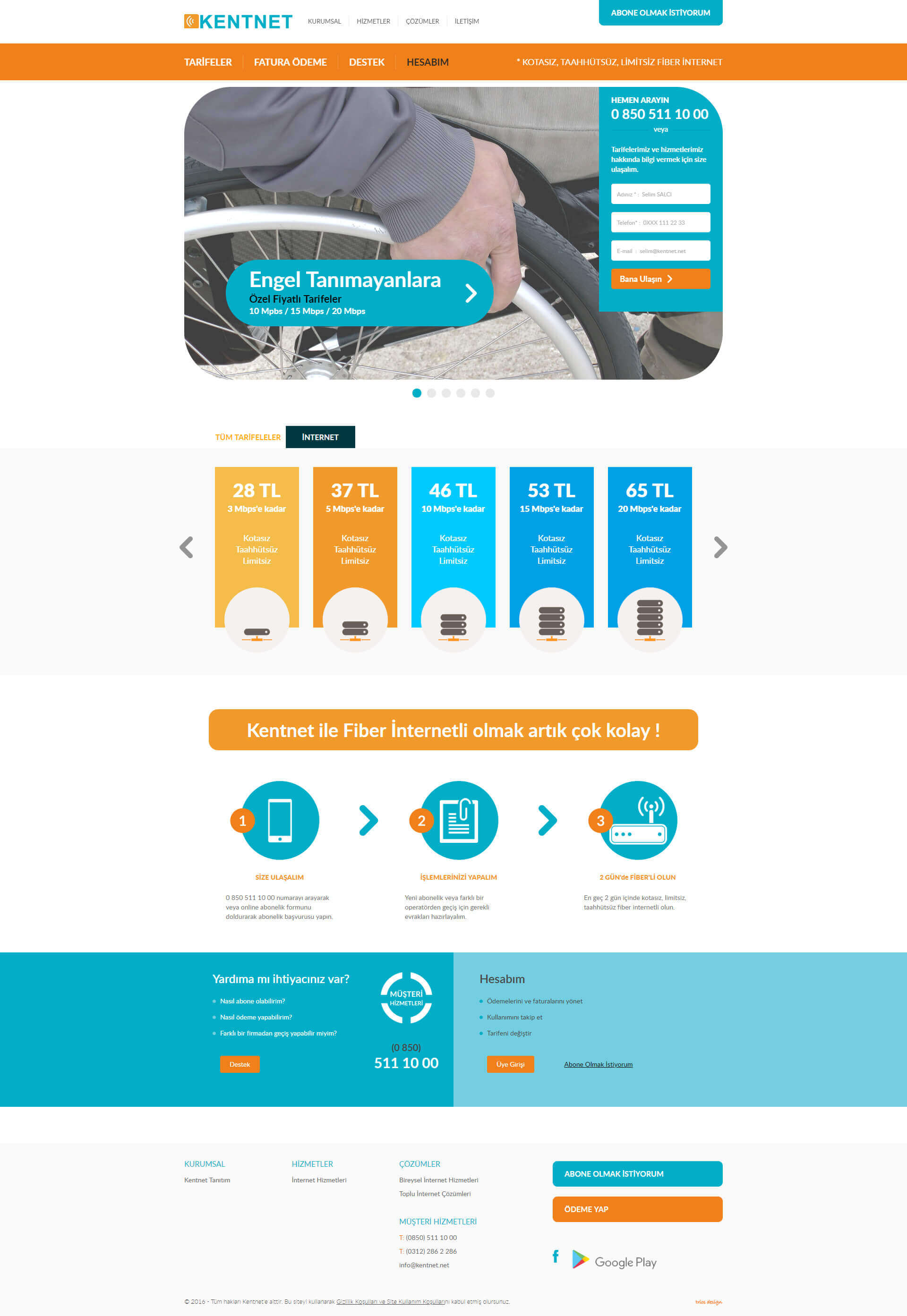 Kentnet İnternet Web sitesi arayüzü