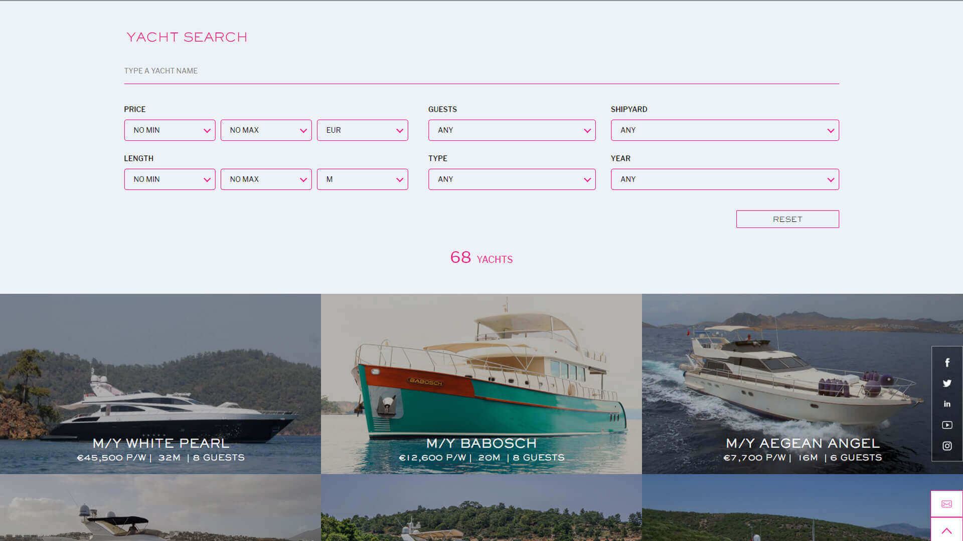 Nautica Web Sitesi Geliştirme Yat Arama Modülü Arayüz