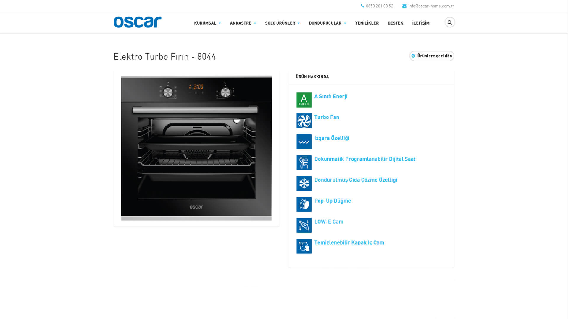 Oscar Ankastre web sitesi ürün detay sayfası