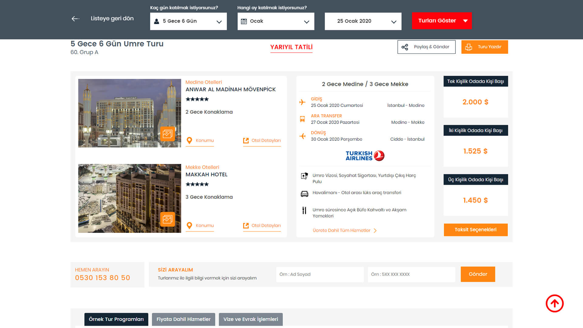 Sonarex Web Sitesi Tur Detay Sayfası Tasarımı