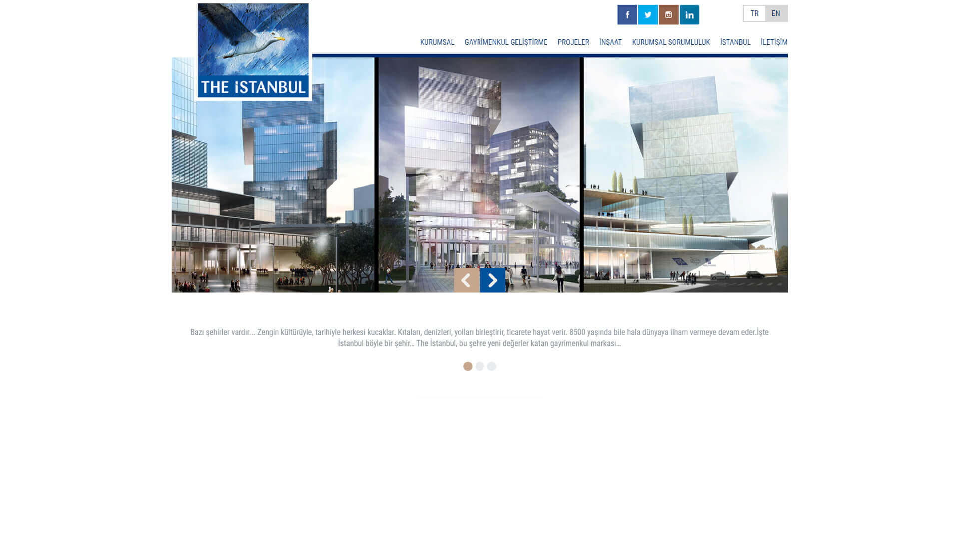 The İstanbul web sitesi anasayfa arayüzü