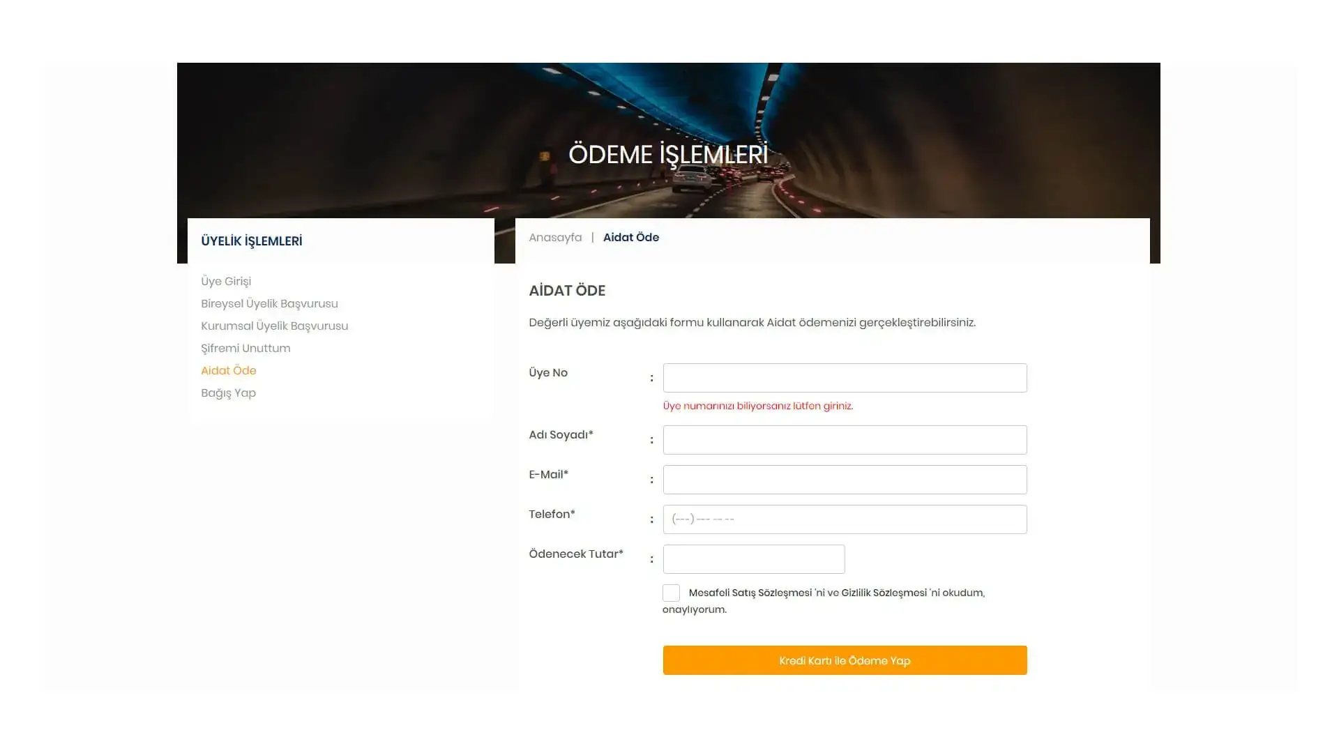 Tünelder Web Sitesi Aidat ve Bağış Yönetim Yazılımı