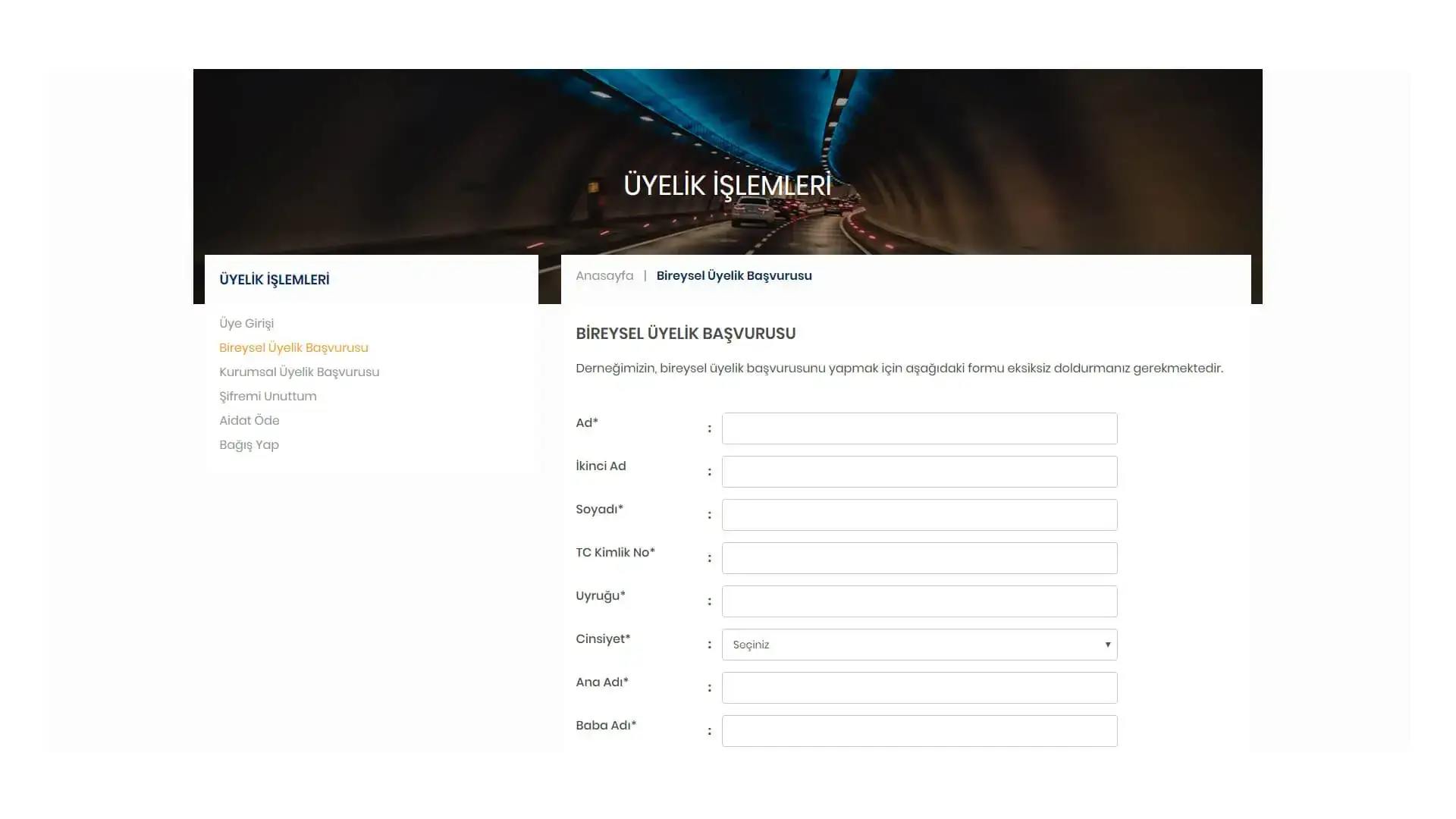 Tünelder Web Sitesi Üye Yönetim Yazılımı