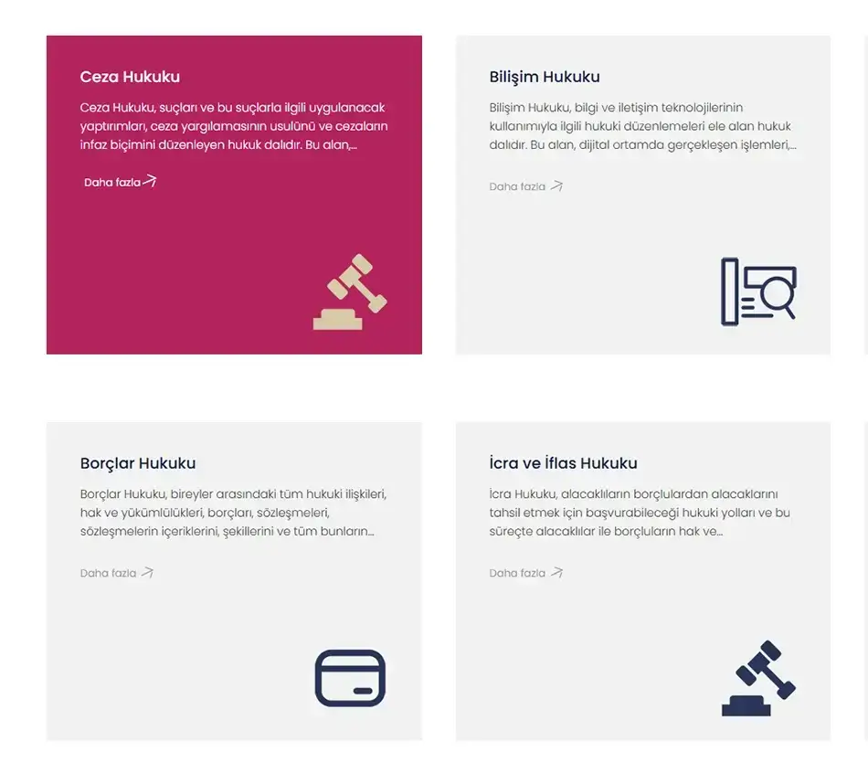 Mevzuata uygun avukat web sitesi tasarımı ve çalışma alanları sayfası